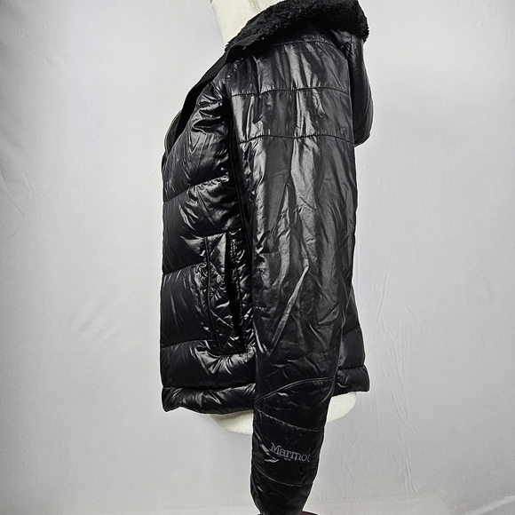 Marmot black 700 downfield puffer coat with faux fur hood size small - Picture 14 of 16